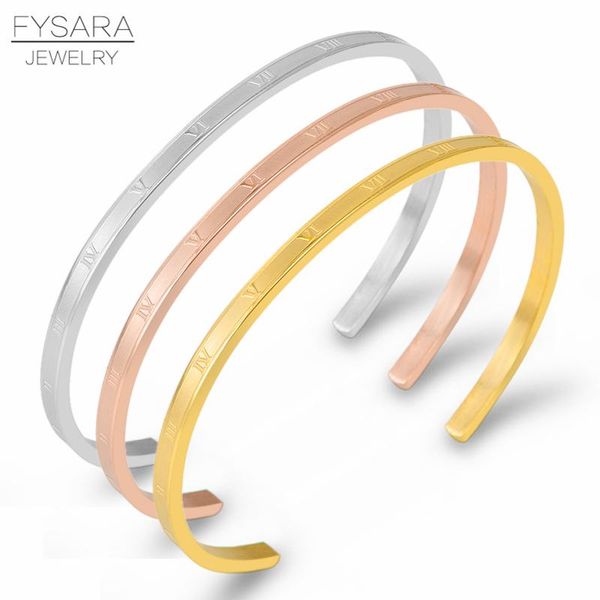 

fysara нержавеющей стали римская цифра браслет-манжета женщины ювелирных аксессуаров полированная тонкие браслеты arm pulseiras оптовая qyla, Black