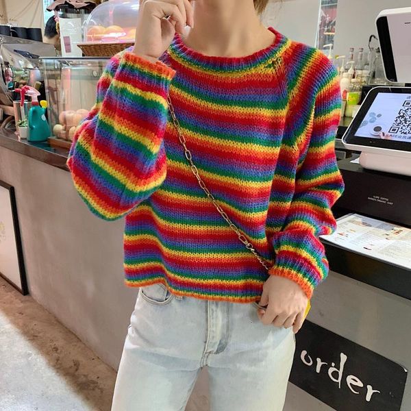 

patchwork color women's short sweaters spring autumn long sleeve o neck ladies jumper casual korea style sweet pullover female