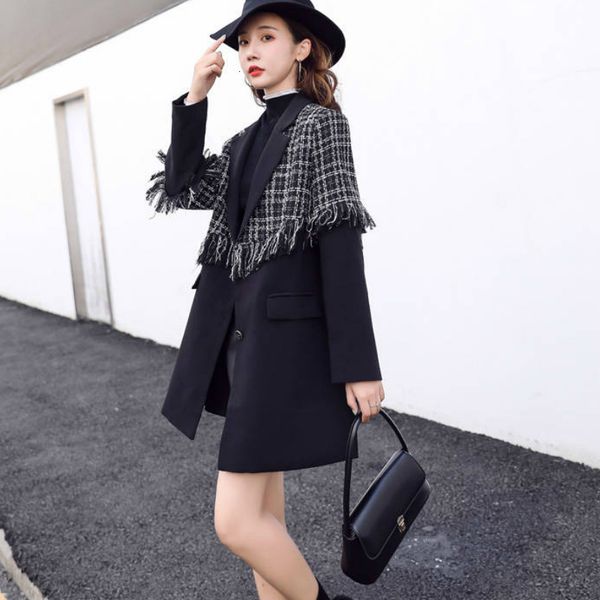 

2021 new women patchwork blazer jacket spring autumn coats e0dt, White;black