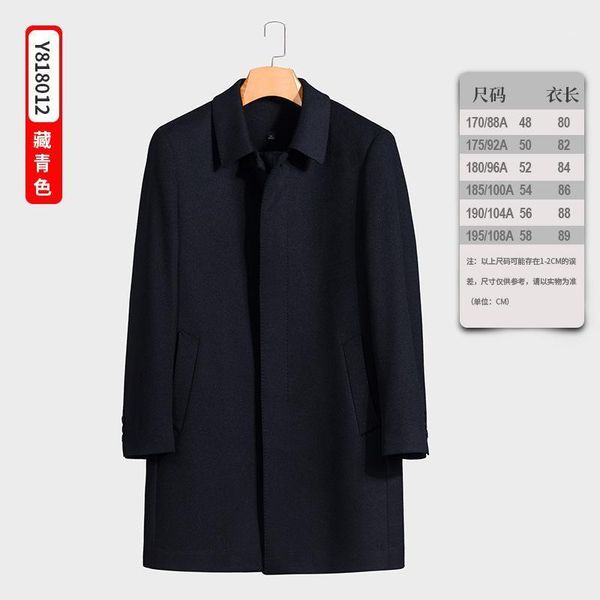 

bolton men's coat autumn and winter new high-end business leisure standing collar long middle-aged pure wool woolen coat1, Black