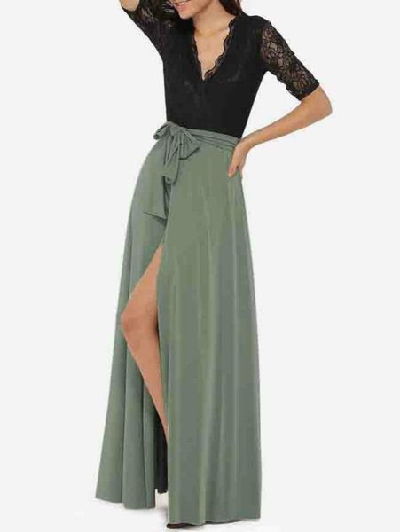 

women new v neckline lace patchwork empire high waist backless dresses 2020 bohemia flowing loose holiday maxi dress1, White;black