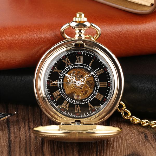 

golden mechanical pocket watch hand winding steampunk cool pendant pocket chain clock for men women t200502, Slivery;golden