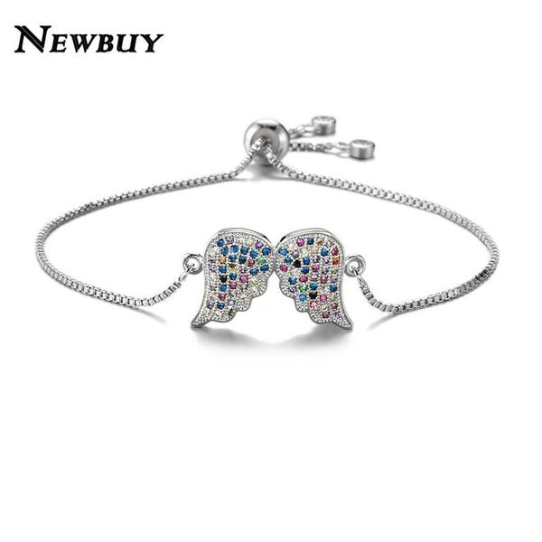 

newbuy unique design fashion wing charm bracelets for women girl luxury colourful cubic zirconia women party jewelry gift, Golden;silver