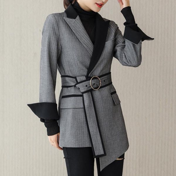 

корейский vintage style blazer женщин с длинным рукавом дамы blazer пальто полосатый женщина длинный пиджак куртка осень зима 2020, White;black