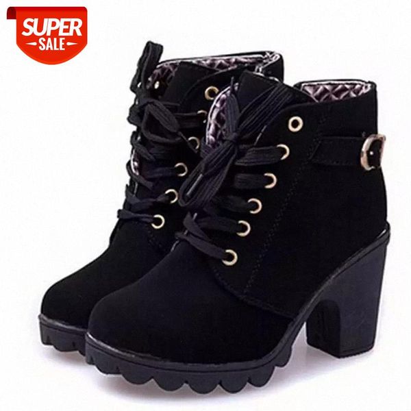 

fashion square heels solid shoes women boots 2020 lace-up ankle boots women shoes platform woman sneakers high heels #kk4t, Black