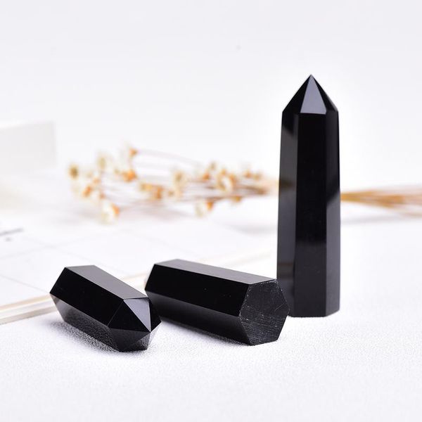 

4-7cm 1pc natural black crystal point hexagonal obsidian crystal column mineral ornament magic repair home de qylaea