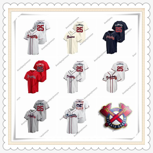 

custom men women kids atlanta braves 25 tyler flowers home black gray white red cream navy baseball jerseys, Blue;black