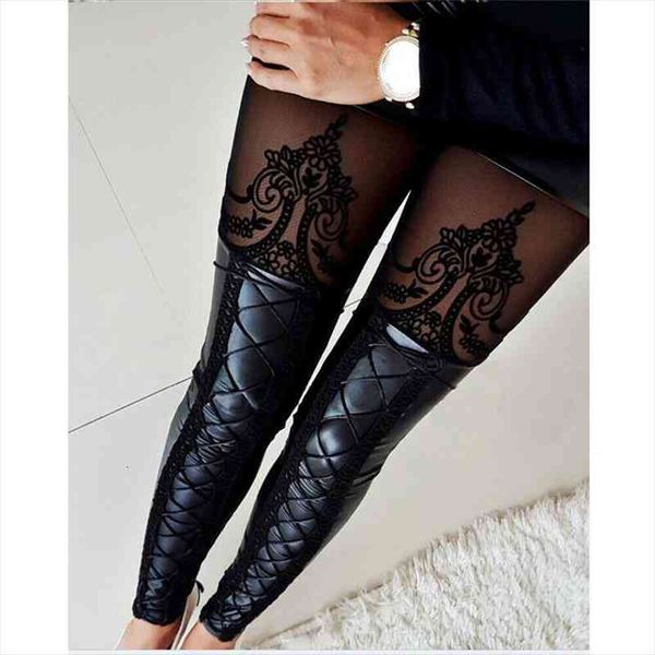 

womens wet look stretchy pants faux leather lace skinny leggings pencil stretch trousers black pants, Black;white