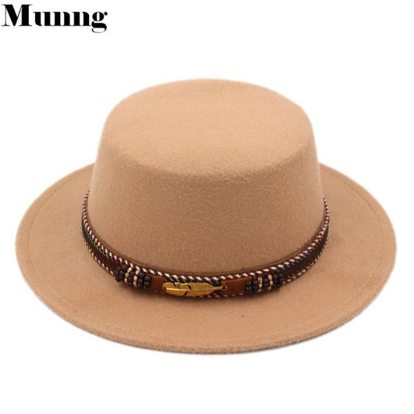 

wide brim hats munng wool bowler boater sailor cap flat hat gold feather belt, Blue;gray