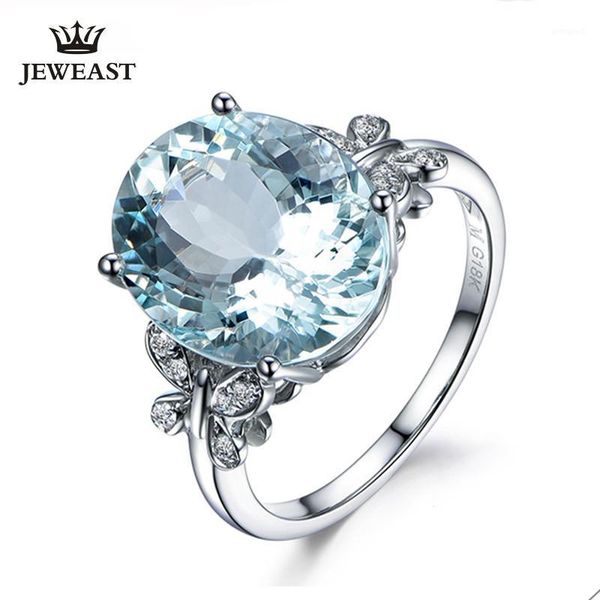 

cluster rings ml natural aquamarine 18k pure gold 2021 selling ring women heart shape for ladies woman genuine jewelry1, Golden;silver
