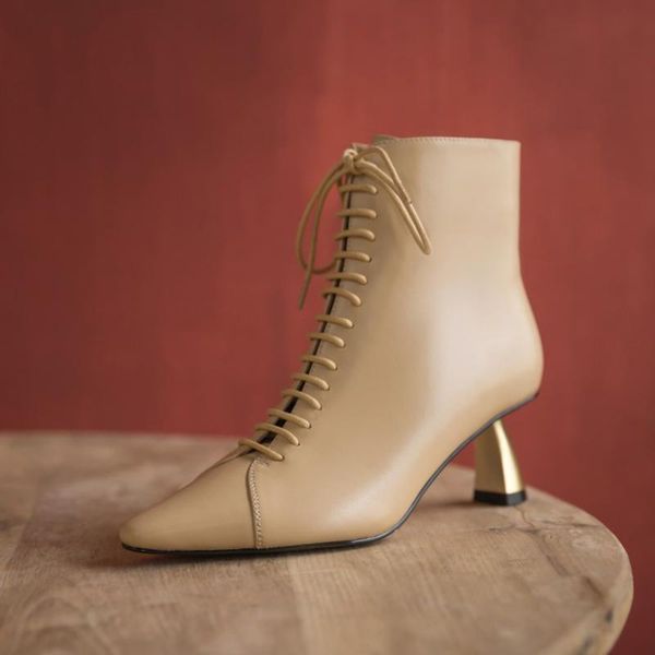 

cialisa женщины boots 2020 странная каблук осень зима обувь новый дизайн натуральная кожа узелок остроконечные toe высокий каблук моды сапог, Black