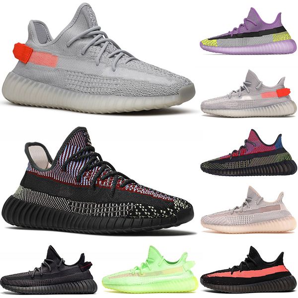 

fashion kanye west shoes for mens womens running sneakers static black reflective earth desert sage tail light brand trainers, White;red