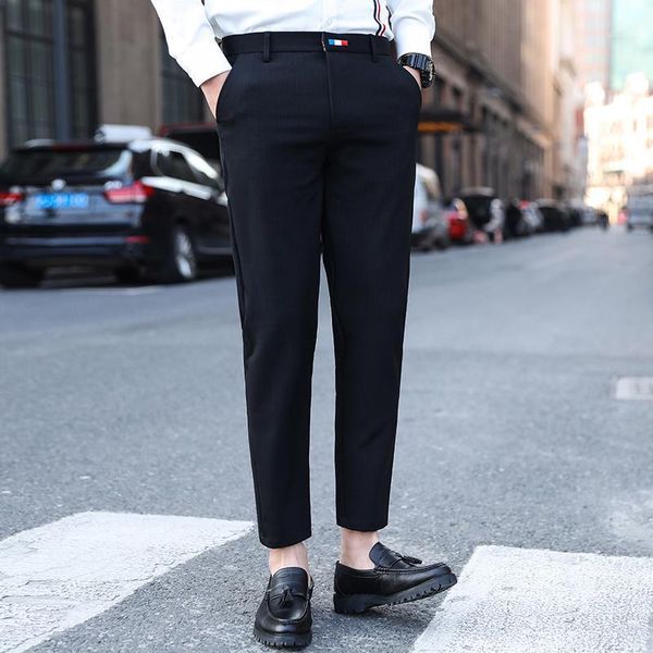 

2021 new spring summer mens striped dress pants thin business dress pants casual streetwear office social trousers1, White;black