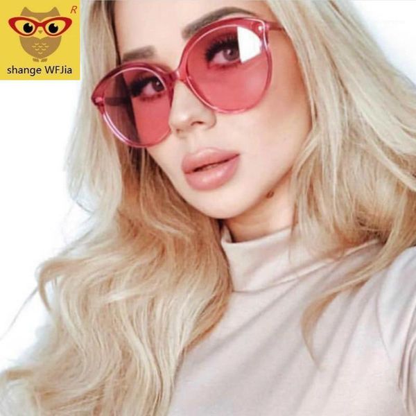 

oversized sunglasses women 2020 vintage luxury clear ocean lens pink big frame lady okulary spectacles ladies round sun glasses1, White;black