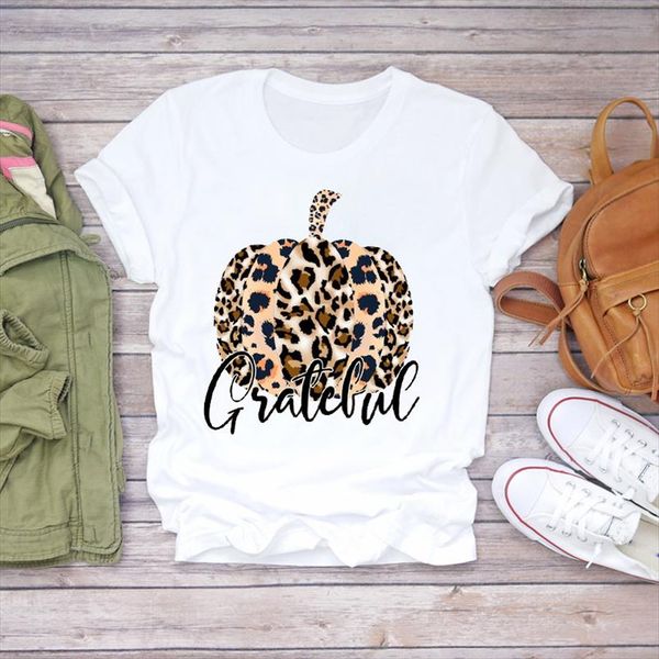 

women pumpkin leopard cute fall autumn thanksgiving halloween print lady womens graphic t t shirts shirt female tee shirt, White