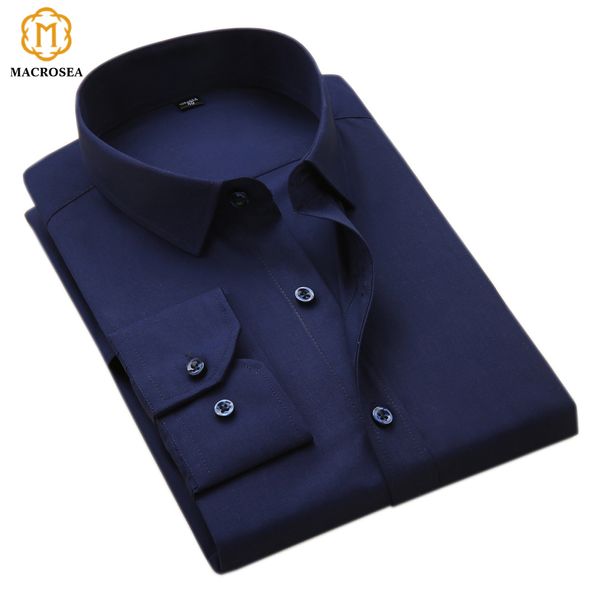 Macrosoa Homens Negócios Feitélicos Camisas Homens Trabalho Camisas Lista de Manga Longa Cores Sólidas Nenhuma Vestuário de Office-wear de bolso LJ200925