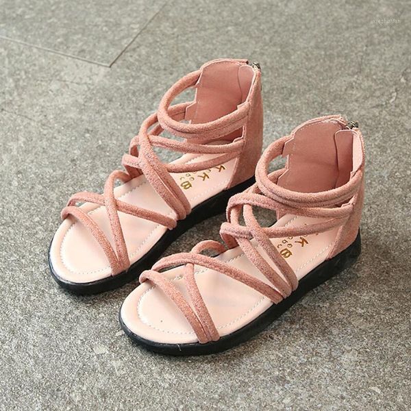 

sandals children princess shoes kids girls summer beach pink soft leather flat sandal school casual wedding size1, Black;red