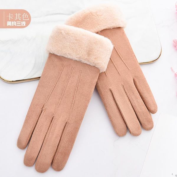 

five fingers gloves suede women winter plus velvet warm thin touch screen outdoor riding running mountain climbing anti-wind and anti-slip1, Blue;gray