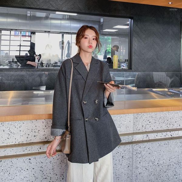 

women's single coat 2019 autumn new casual fashion temperament elegant solid color double-breasted small suit women's shirt1, White;black