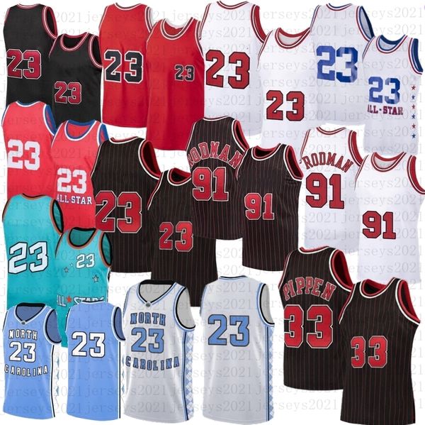 23 Michael Basketbol Forması Dennis 91 Rodman Formaları Scottie 33 Pippen Kırmızı Beyaz Çizgili Siyah Dikiş