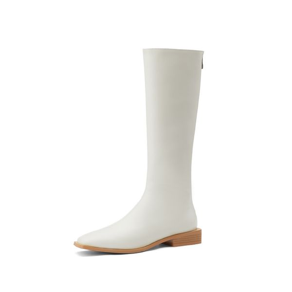 

2020 autumn winter square toe knee high boots genuine leather shoes woman night club party low heels boots for women, Black