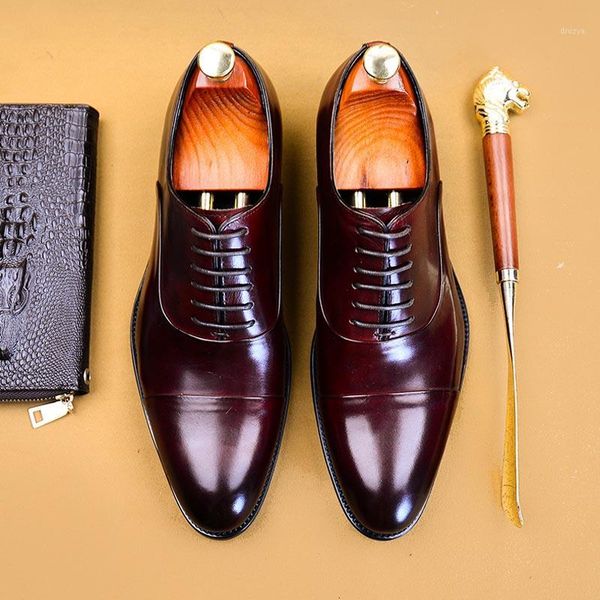 

men's dress genuine leather formal shoes lace-up wedding party shoes point toe mens business office oxfords a821, Black