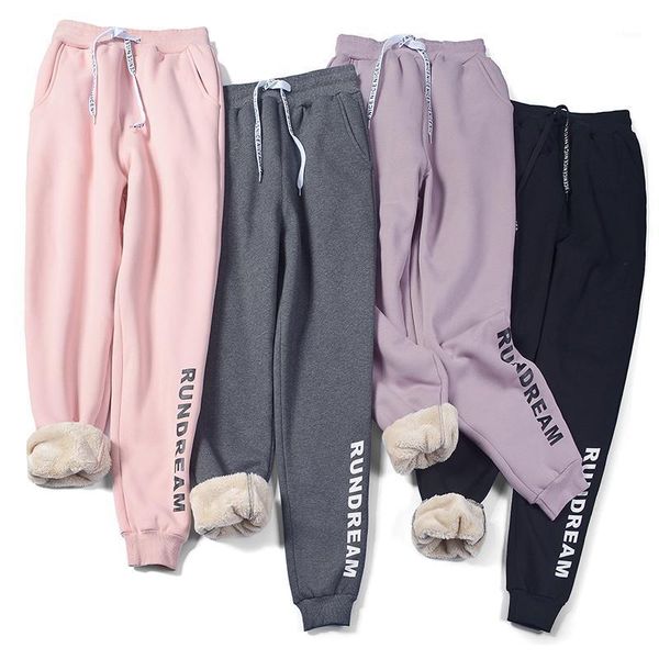 

thick warm lamb plush winter pants women loose plus size elastic waist drawstring sports harem pants women's cotton trousers1, Black;white