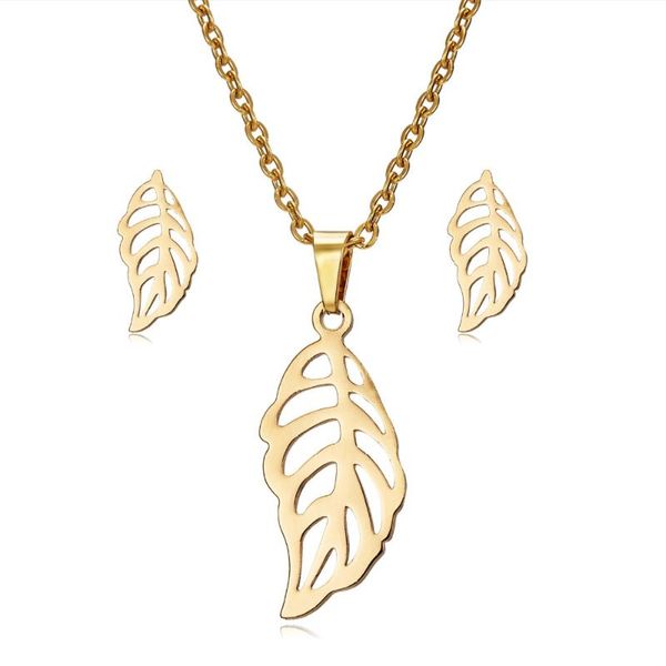 

new fashion gold jewelry sets simple leaves hollow pendants pendants earrings chains & necklaces jewellery set gifts, Silver