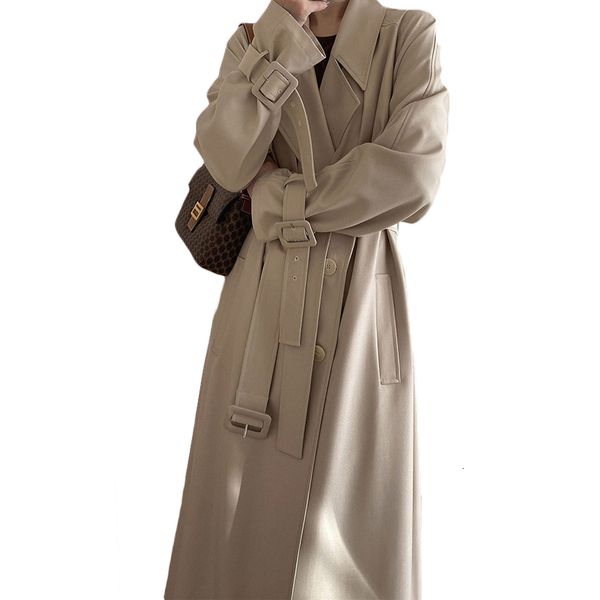 

2021 fashion long trench coats spring autumn women's clothing casual double breasted with belt 61b, Tan;black
