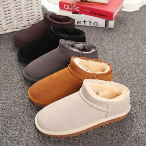 

winter new women's snow boots simple shallow mouth cow leather women plus velvet warm snow boots lazy shoes women eu35-45, Black