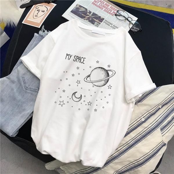 

summer moon star printing harajuku funny short-sleeved women & tees o-neck ulzzang casual girl's large size women's t-shirt, White