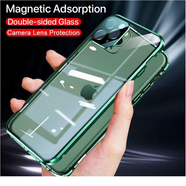 

360 protective double sided glass magnetic metal case for iphone 12 11 pro x xs max xr with camera lens protectio wmtthe