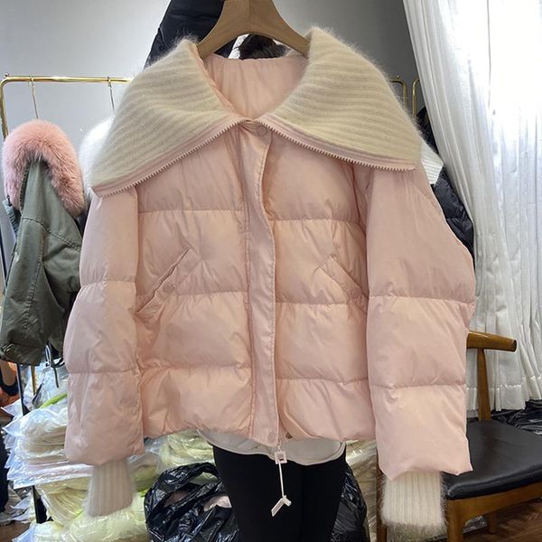 

women's down & parkas 2021 korean large turntable knit sleeves 90 white duck jacket short loose-fitting thin fashion, Black