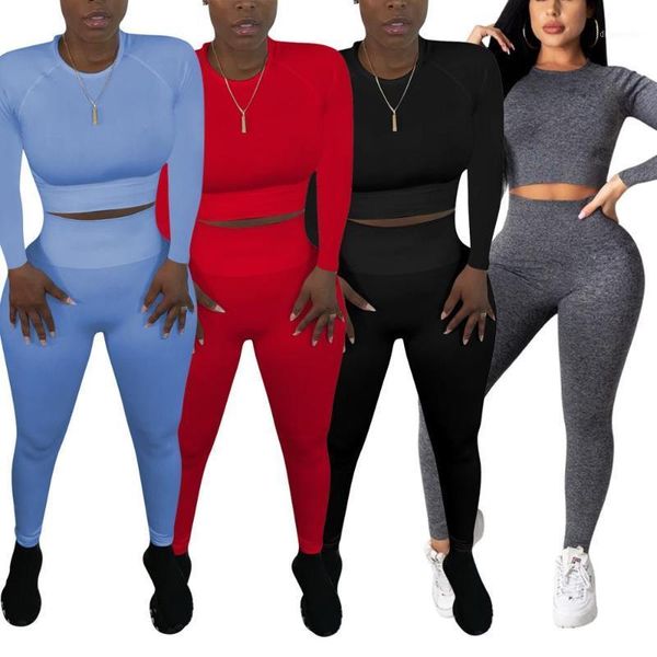 

yoga outfits seamless solid gym set long sleeve crop pencil pants tracksuit for women sports fitness workout push up outdoor suit1, White;red