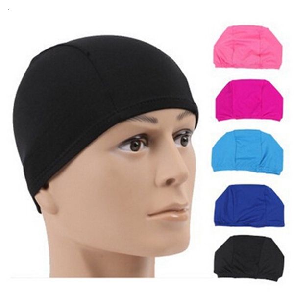 

five thread high elastic nylon pure color cloth swimming cap, White;black