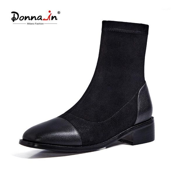 

donna-in stretch fleece boots for women 2020 platform winter female shoes rubber fashion square toe mid-heel socks boot1, Black