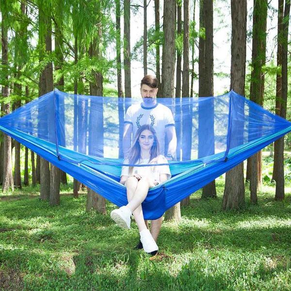 

camping/garden hammock with mosquito net outdoor furniture 1-2 person portable hanging bed strength parachute fabric sleep swing1