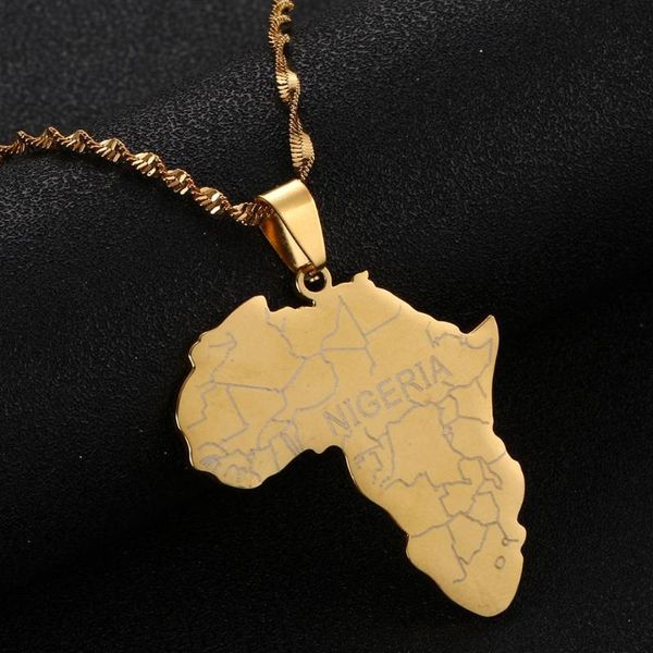 

stainless steel africa map with nigeria pendant necklaces for women men trendy african maps chain jewelry, Silver