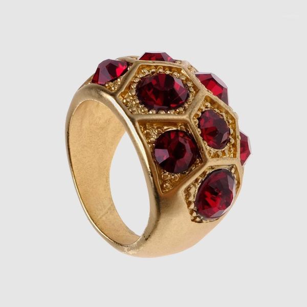

amorita boutique vintage red gem gold color ring 8size for women1, Golden;silver