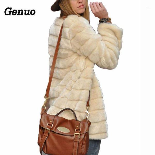 

genuo women faux fur coat winter casual loose fur jacket pockets o neck warm overcoat women long sleeve casaco coat plus size1, Black