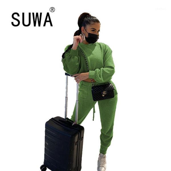 

women's tracksuits wholesale fall winter knitted women clothing 2021 tracksuit 2 piece matching sets tunic high waist pants office wear, Gray