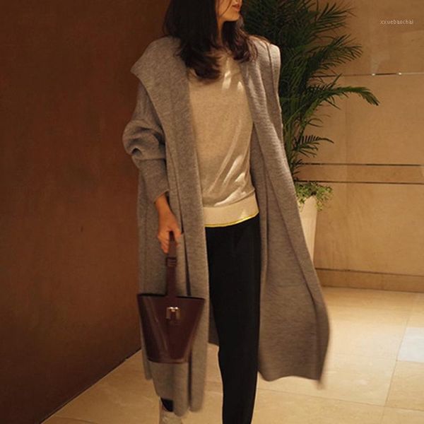 

2020 autumn winter mid-length cardigan sweater women long-sleeved jacket women's solid color large size cardigan sweaters1, White