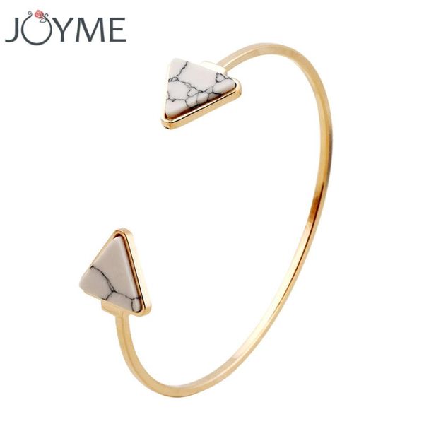 

bangle joyme faux white marble stone open for women gold tone punk trendy black triangle & bracelet