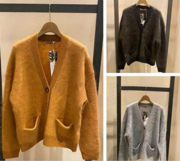 

women's knits & tees 2021 autumn winter pattern fashion versatile wool mohair v-neck button cardigan men's and sweaters a2, White