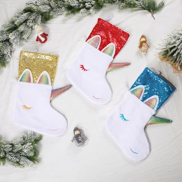 

xmas stocking christmas hanging party decoration candy holder large lovely sequined unicorn socks dh