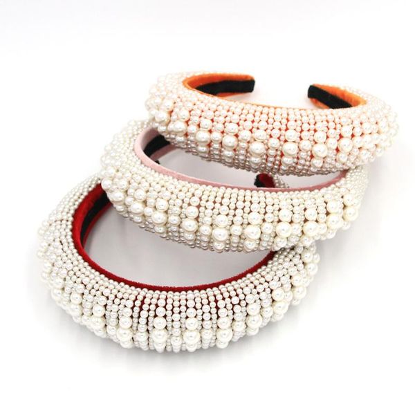 

new luxury style autumn winter velvet full pearl headband for women padded hairband ladies retro bezel fashion hair accessories