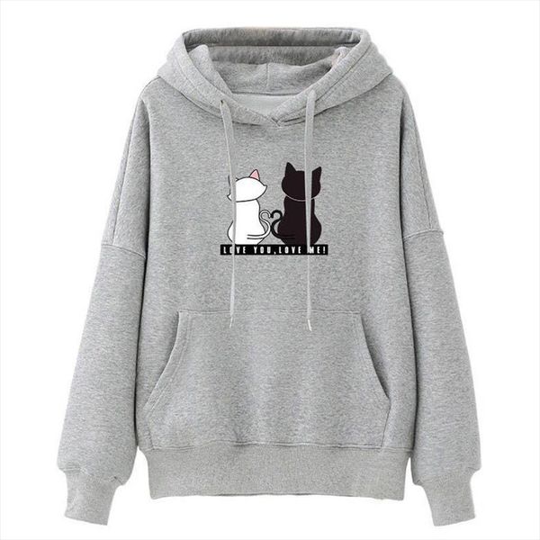 

sweatshirt women hoodies casual winter ladies baggy lovely cat print jumper pullover sudadera mujer hot, Black