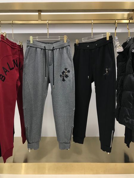 

ch crosin осень зима новая тяжелая промышленность крест кожа аппаратное обеспечение молнии украшения мужские и женские досуг плюшевые брюки, Black