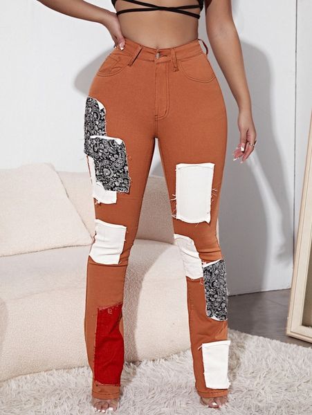

sxy high waist patch detail jeans j1np#, Blue