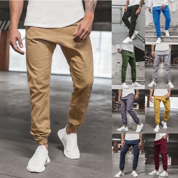 

men's pants fashion casual corset sports multicolor ten color slim streetwear joggers men, Black